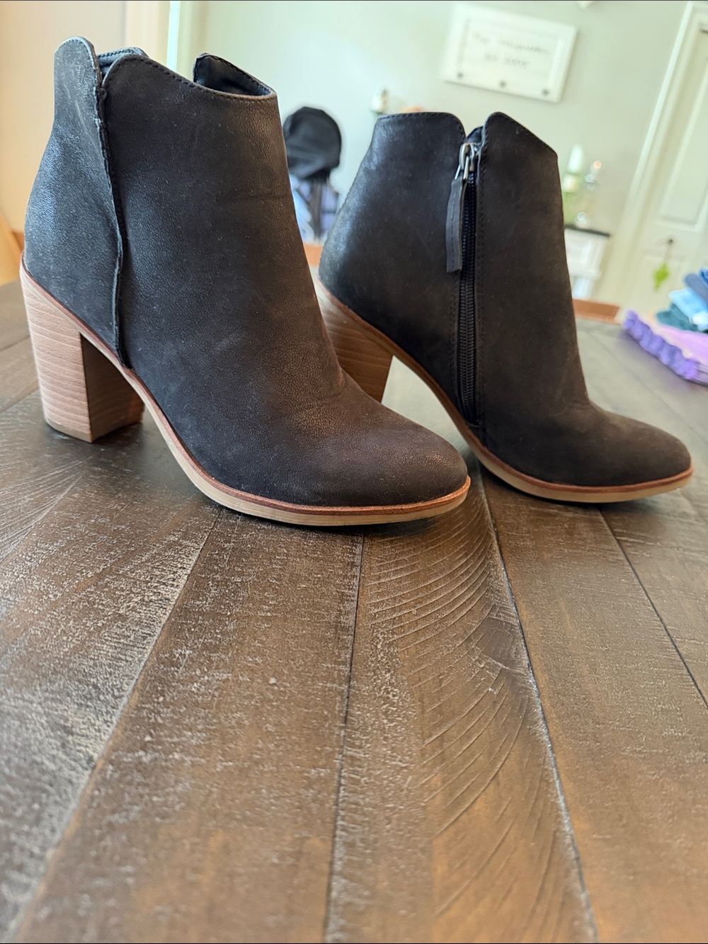 Altar'd State Black Suede Ankle Booties with Stacked Heel